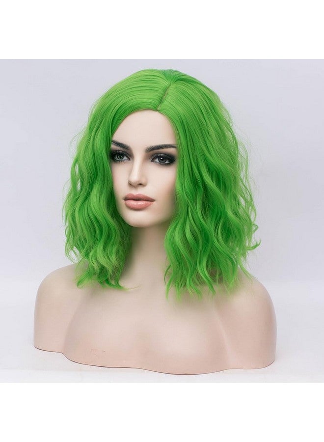 بيرون باروكات شعر بيرون الخضراء للنساء، باروكات شعر قصيرة مجعدة ومموجة، باروكات شعر خضراء فاتحة بطول الكتف، مقاومة للحرارة، باروكات شعر اصطناعية للحفلات التنكرية أو للاستخدام اليومي - Image 3