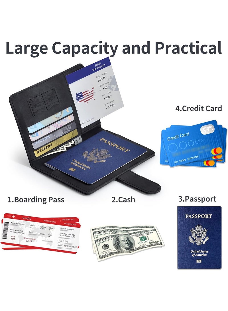Passport Holder for Travel Essentials, Passport Wallet Cover Case for Travel Must Haves Accessories,Passport Book Holders for Women and Men Black - Image 3