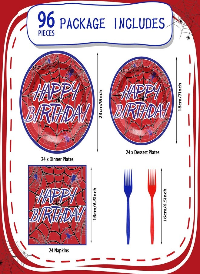 Romooa 96 Pcs Spiderweb Party Plates and Napkins Spider Birthday Decorations Ghost Disposable Porks Spiderweb Tableware Set for Spider Party Supplies(Red,Happy Birthday) - Image 4