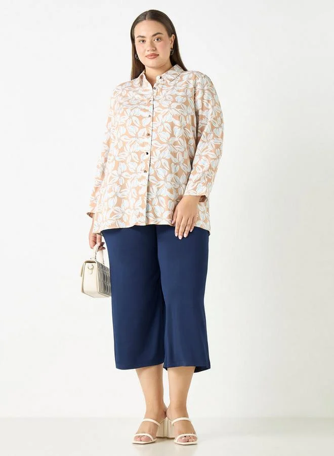 Ulla Popken Plus Size Ulla Popken All-Over Floral Print Shirt with Long Sleeves