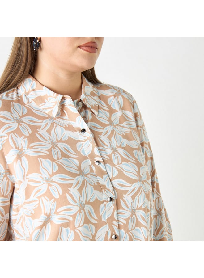 Ulla Popken Plus Size Ulla Popken All-Over Floral Print Shirt with Long Sleeves  - Image 4