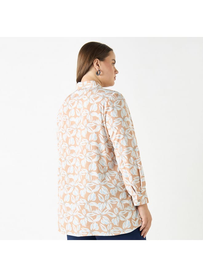Ulla Popken Plus Size Ulla Popken All-Over Floral Print Shirt with Long Sleeves  - Image 3