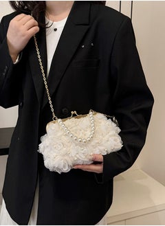 DUNISO Evening women's handbag, vintage pearl shoulder bag, petal clutch bag with detachable shoulder strap, suitable for parties, banquets, and weddings，white  - Image 3