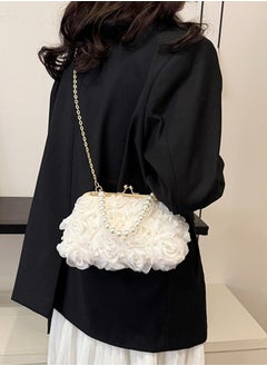 DUNISO Evening women's handbag, vintage pearl shoulder bag, petal clutch bag with detachable shoulder strap, suitable for parties, banquets, and weddings，white  - Image 5