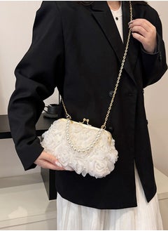 DUNISO Evening women's handbag, vintage pearl shoulder bag, petal clutch bag with detachable shoulder strap, suitable for parties, banquets, and weddings，white  - Image 4