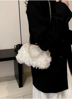 DUNISO Evening women's handbag, vintage pearl shoulder bag, petal clutch bag with detachable shoulder strap, suitable for parties, banquets, and weddings，white  - Image 2
