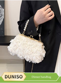 DUNISO Evening women's handbag, vintage pearl shoulder bag, petal clutch bag with detachable shoulder strap, suitable for parties, banquets, and weddings，white  - Image 1