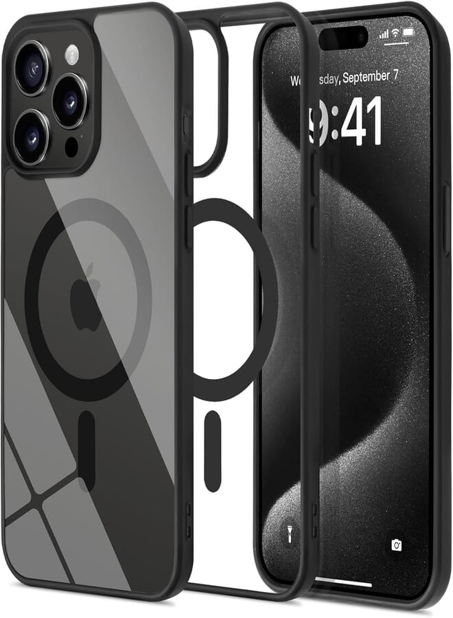 UCHUANG for iPhone 15 Pro Case Clear Magsafe Slim Cover, Ultra-Thin Shockproof and Anti-Yellow Transparent Protective Cover Compatible for Apple iPhone 15 Pro 6.1 inch - Black