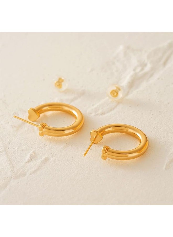 Mevecco - Women Hoop Earrings Gold Open C Shape 14K Gold Filled Small Simple Handmade Hypoallergenic Everyday Illusion Jewelry - Image 1