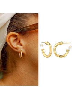 Mevecco Women Hoop Earrings Gold Open C Shape 14K Gold Filled Small Simple Handmade Hypoallergenic Everyday Illusion Jewelry  - Image 4