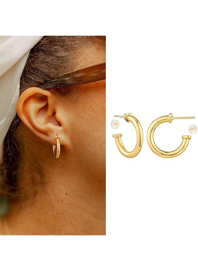 Mevecco - Women Hoop Earrings Gold Open C Shape 14K Gold Filled Small Simple Handmade Hypoallergenic Everyday Illusion Jewelry - Image 1