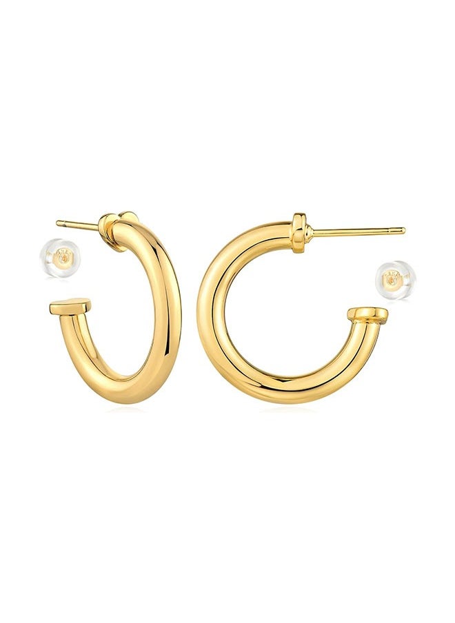 Mevecco - Women Hoop Earrings Gold Open C Shape 14K Gold Filled Small Simple Handmade Hypoallergenic Everyday Illusion Jewelry - Image 1