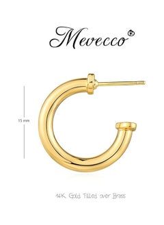 Mevecco Women Hoop Earrings Gold Open C Shape 14K Gold Filled Small Simple Handmade Hypoallergenic Everyday Illusion Jewelry  - Image 3