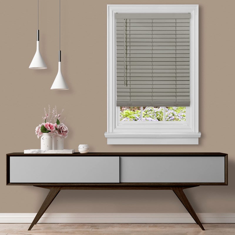 Achim Home Furnishings Cordless Room Darkening Plantation Blind  29 Inch Width 64 Inch Length 2 Vinyl Slat Size  Grey  GII Madera Falsa Faux Wood Light Filtering Horizontal Windows Blinds by Achim Home Decor 