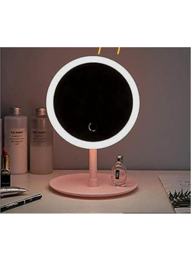 Round Adjustable LED Makeup Mirror with Storage Tray Pink - Image 5