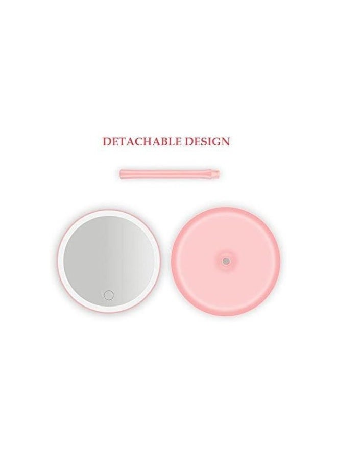 Round Adjustable LED Makeup Mirror with Storage Tray Pink - Image 3