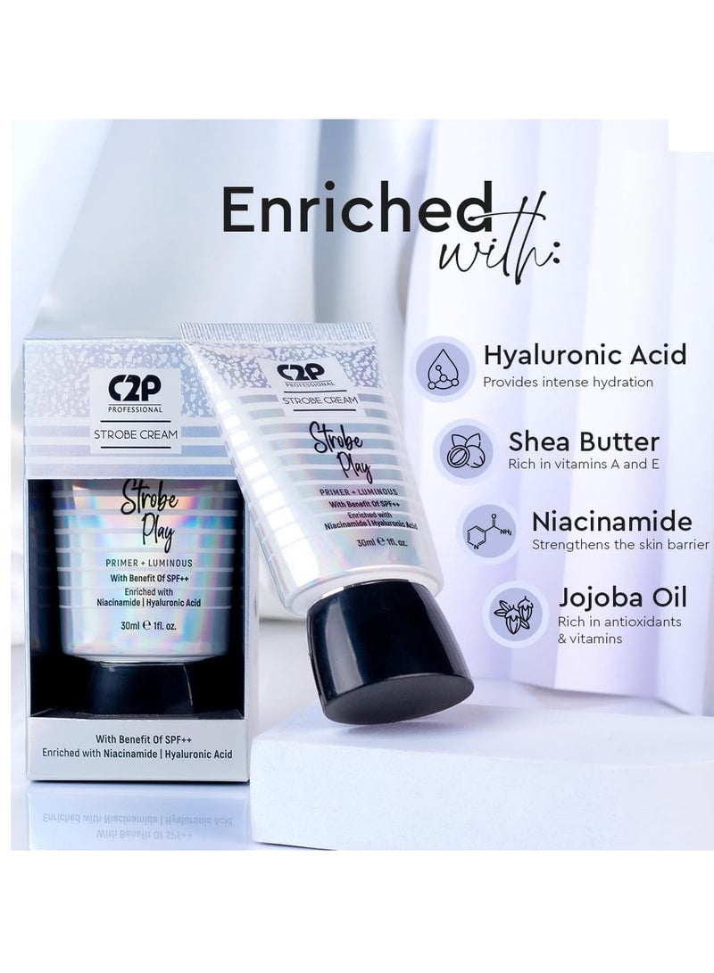 C2P PROFESSIONAL MAKEUP C2P Pro Strobe Cream for Face Glow With Niacinamide & Hyaluronic Acid 3 in 1 Formula Moisturizer, Highlighter, Primer Illuminating & Glowing Makeup Base | Flawless Radiant Dewy Skin SPF++ Rose Gold 30g - Image 2