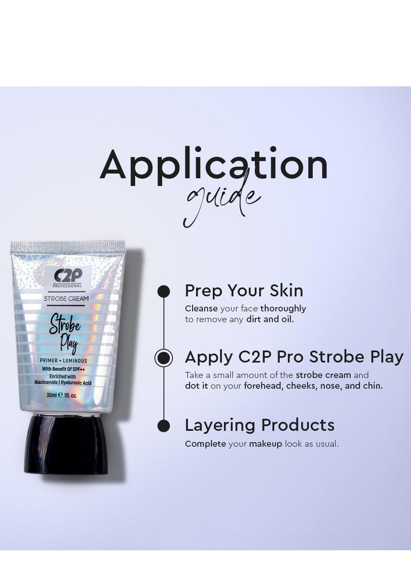 C2P PROFESSIONAL MAKEUP C2P Pro Strobe Cream for Face Glow With Niacinamide & Hyaluronic Acid 3 in 1 Formula Moisturizer, Highlighter, Primer Illuminating & Glowing Makeup Base | Flawless Radiant Dewy Skin SPF++ Rose Gold 30g - Image 3