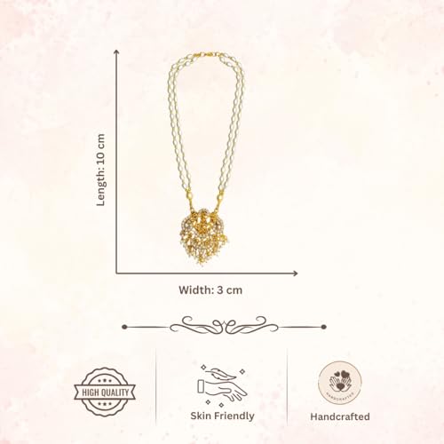 ACCESSHER Women's Traditional White Beaded Temple Necklace with Goddess Lakshmi Pendant | Jewelry with Pearl and Stone Embellishments | Ideal for Weddings & Festivals - Image 5