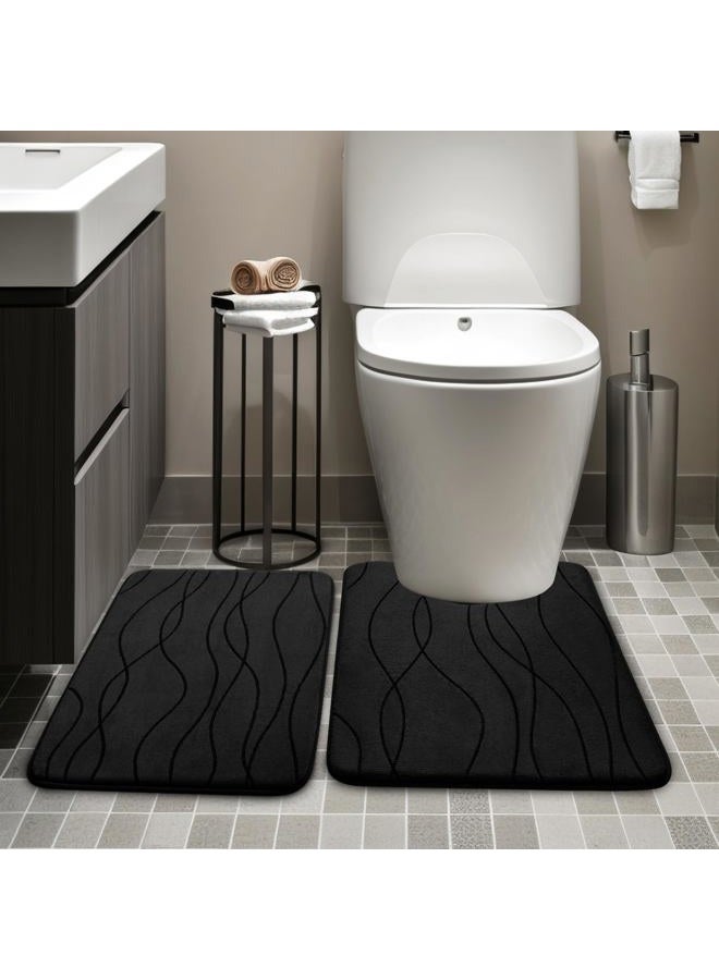 YIHOUSE Memory Foam Black Bathroom Rug Sets 2 Piece, Ultra Absorbent Bath Mat for Bathroom - Non-Slip Machine Washable & Dry Quickly, 2 Piece Bathroom Mat Set, Black - Image 5