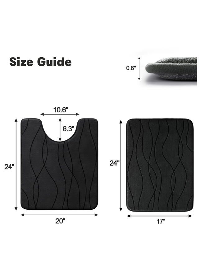 YIHOUSE Memory Foam Black Bathroom Rug Sets 2 Piece, Ultra Absorbent Bath Mat for Bathroom - Non-Slip Machine Washable & Dry Quickly, 2 Piece Bathroom Mat Set, Black - Image 2