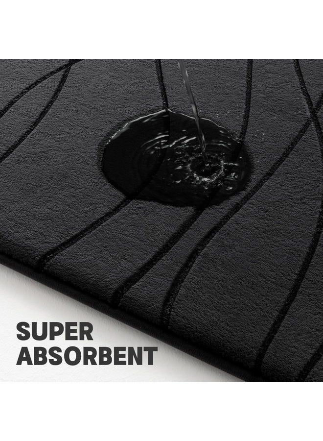 YIHOUSE Memory Foam Black Bathroom Rug Sets 2 Piece, Ultra Absorbent Bath Mat for Bathroom - Non-Slip Machine Washable & Dry Quickly, 2 Piece Bathroom Mat Set, Black - Image 3