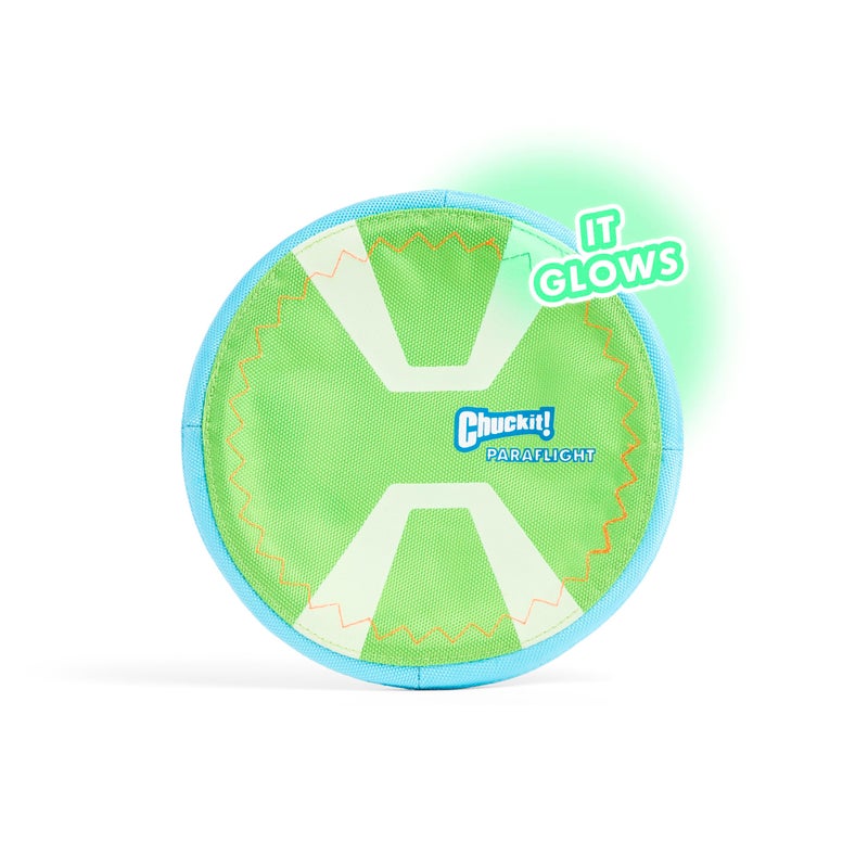 Chuckit! Max Glow Paraflight Flying Disc Dog Toy - Water Floating Flyer - Durable Nylon Construction with Soft Rubber Edges - For Medium and Large Dogs - Size Large - 9.75" L x 9.75" W - Pack of 1 - Image 3