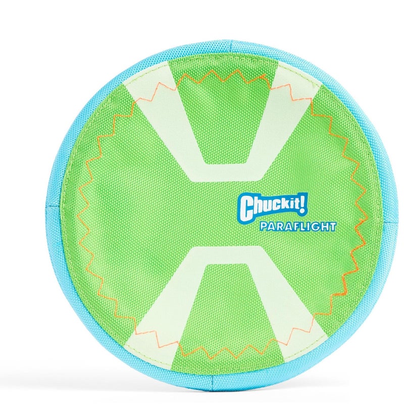 Chuckit! Max Glow Paraflight Flying Disc Dog Toy - Water Floating Flyer - Durable Nylon Construction with Soft Rubber Edges - For Medium and Large Dogs - Size Large - 9.75" L x 9.75" W - Pack of 1 - Image 1