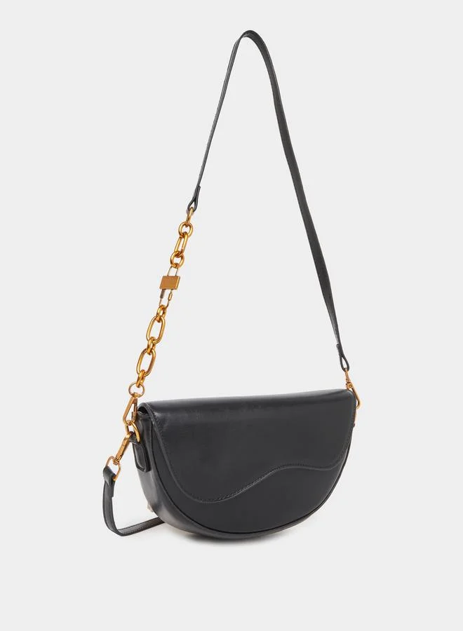 ستايلي Styli Solid Half Moon Saddle Bag with Flap Front