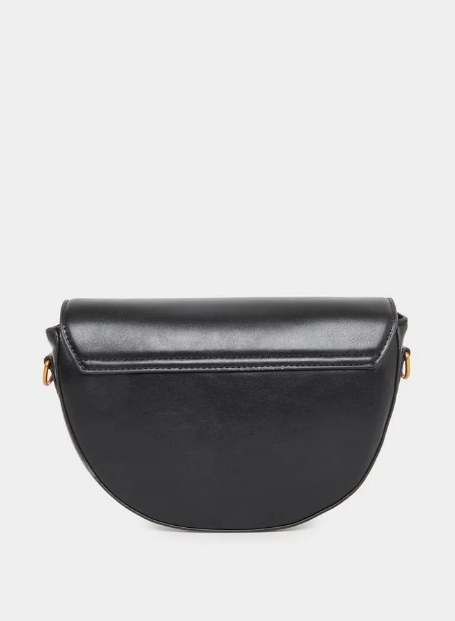 ستايلي Styli Solid Half Moon Saddle Bag with Flap Front