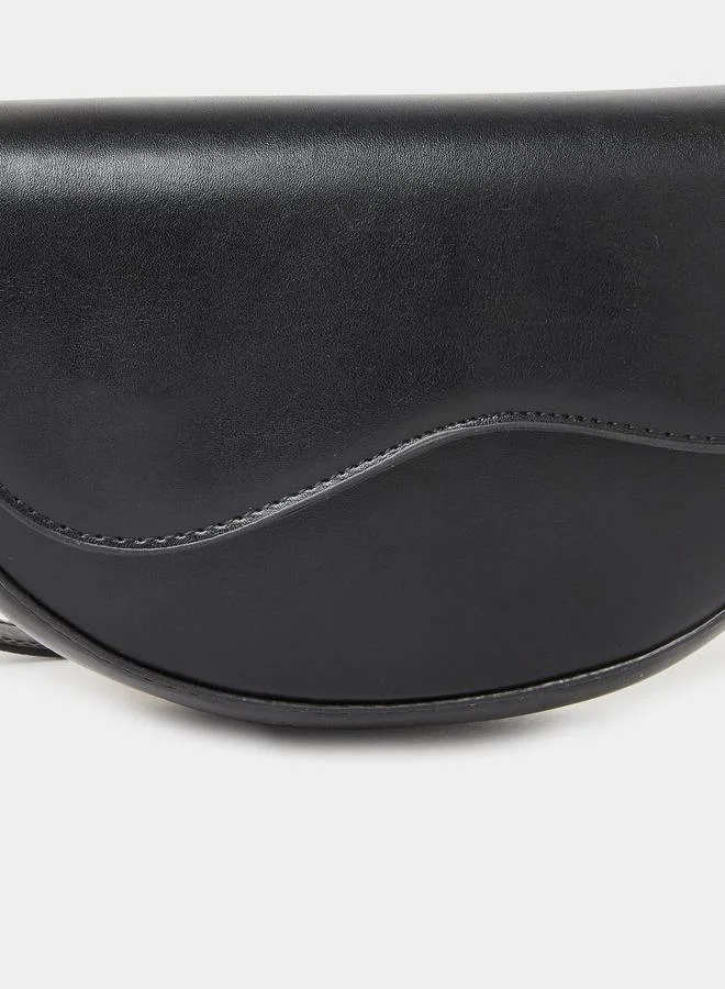 Styli Styli Solid Half Moon Saddle Bag with Flap Front