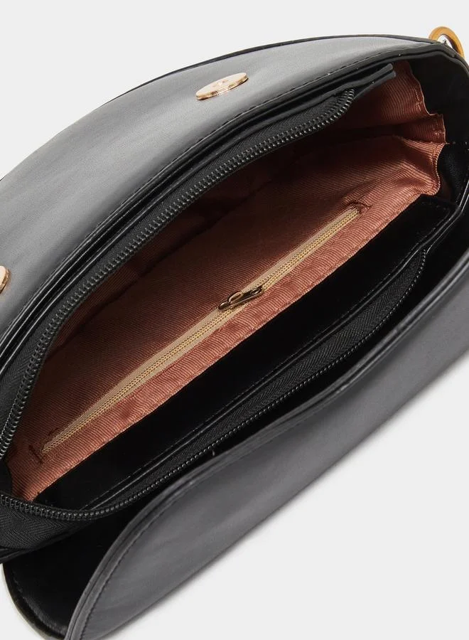 Styli Styli Solid Half Moon Saddle Bag with Flap Front
