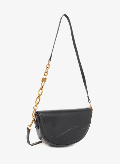 Styli Styli Solid Half Moon Saddle Bag with Flap Front