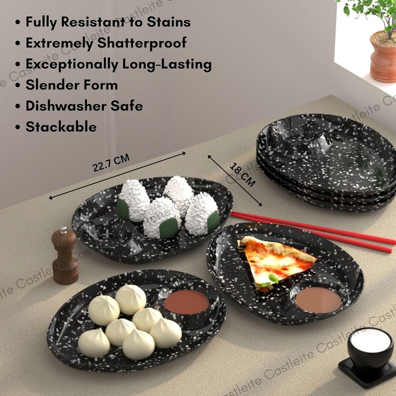 Castleite Wales Multi-Purpose Kitchen Serving Platter: Deluxe Melamine Crockery Set of 6 - Versatile Chip and Dip Dish for Snacks, Starters & Desserts (Marble Black) - Image 4