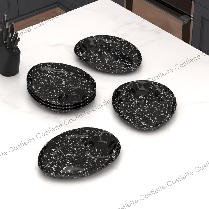 Castleite Wales Multi-Purpose Kitchen Serving Platter: Deluxe Melamine Crockery Set of 6 - Versatile Chip and Dip Dish for Snacks, Starters & Desserts (Marble Black) - Image 3