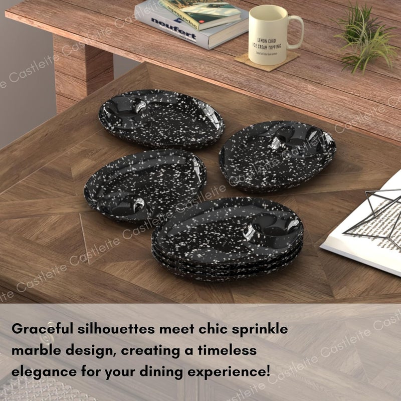 Castleite Wales Multi-Purpose Kitchen Serving Platter: Deluxe Melamine Crockery Set of 6 - Versatile Chip and Dip Dish for Snacks, Starters & Desserts (Marble Black) - Image 5