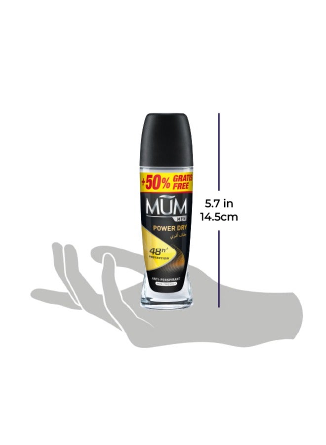 MUM Deodorant Roll-on - Men Power Dry, 48-Hrs Protection, Quick Drying Formula For All Skin Type, Pack of 6, 75ml Each - Image 3