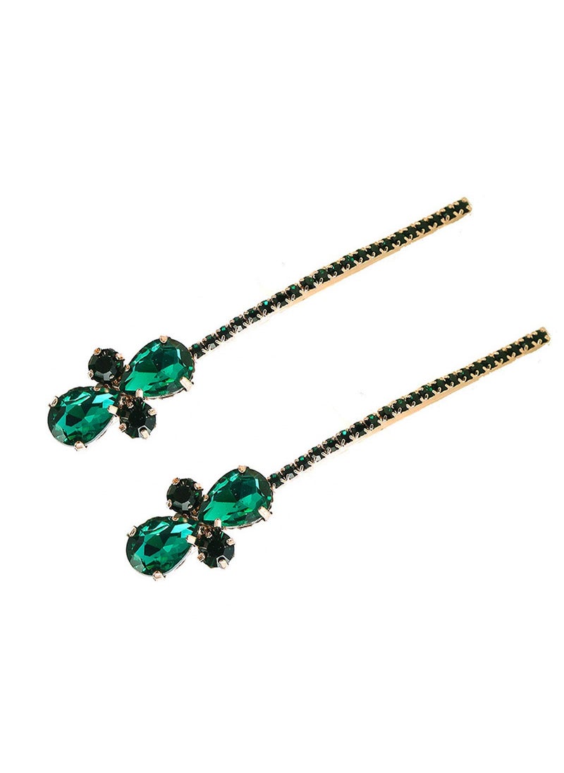 Suoirblss Suoirblss 2PCS Women Lady Vintage Imitation Crystal Rhinestone Alloy Barrettes Side Clip Hairpin Hair Clip Bobby Pins Hair Accessories for Wedding Bridal Green 