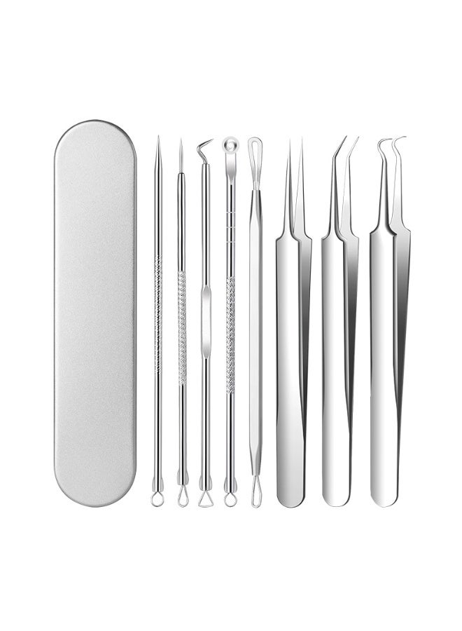 Stainless Steel Blackhead Remover Tool Set 8 Pieces Acne Pimple Extractor Kit Beauty Skincare Cleansing Tools,Removing Acne Blackheads Pimples Milia Suitable for Travel Makeup Bathroom - Image 1