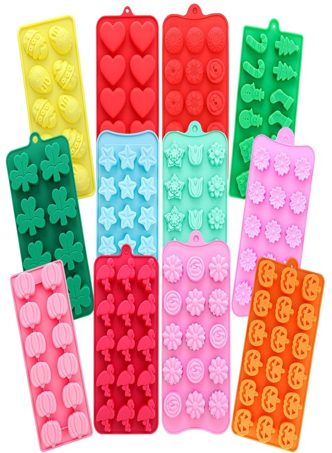 Lemonroad 12 Pcs Seasonal Silicone Mold Set Holiday Silicone Mold Spring Flower Candy Chocolate Rose Tulip Daisy Sunflower Flamingo Making for Mother Day Summer Spring 4th of July Cake Wax Candle - Image 1