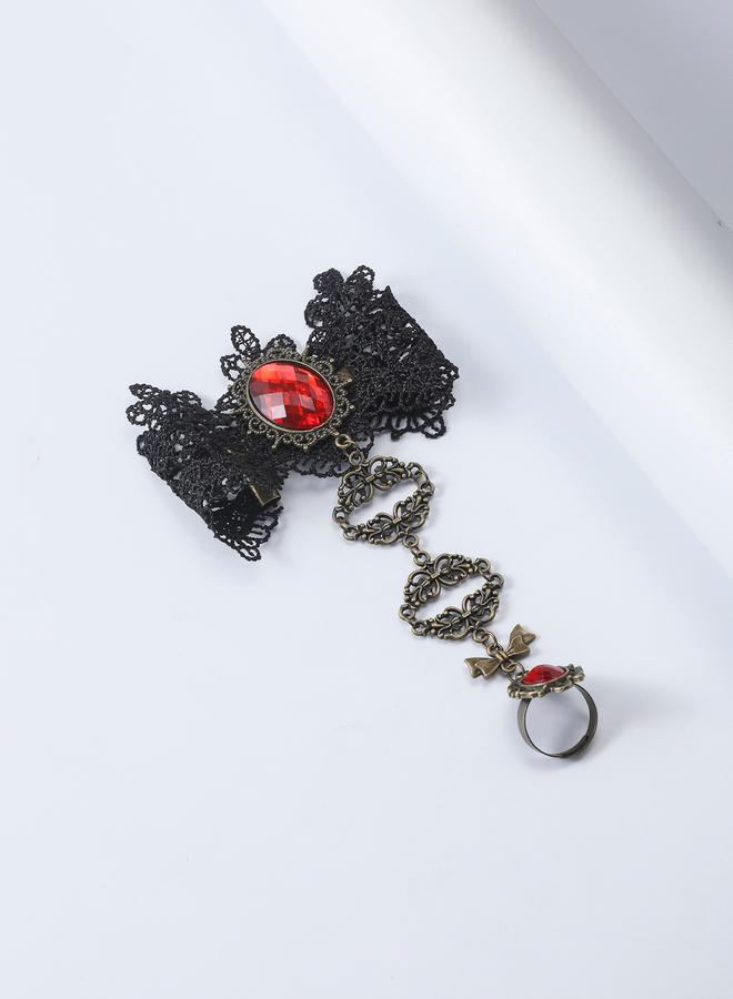 Take Two Regal Ruby Lace Detail Hand Chain Bracelet with Ring - Image 5
