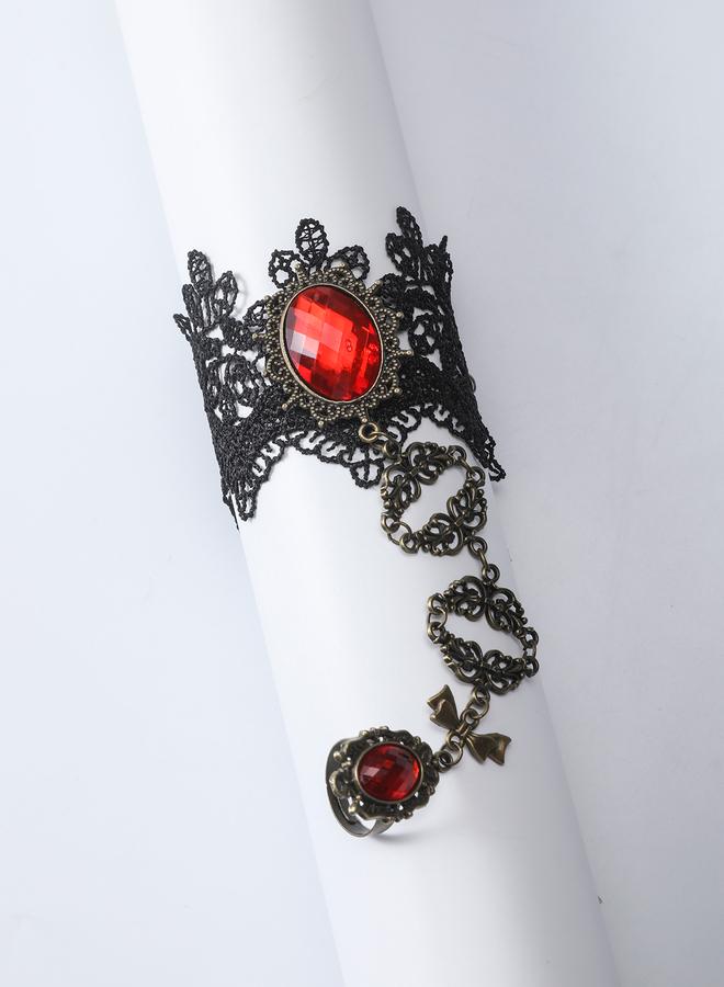Take Two Regal Ruby Lace Detail Hand Chain Bracelet with Ring - Image 4