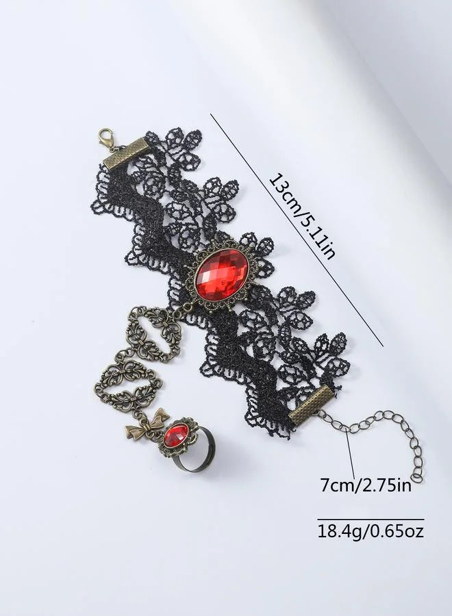 Take Two Regal Ruby Lace Detail Hand Chain Bracelet with Ring