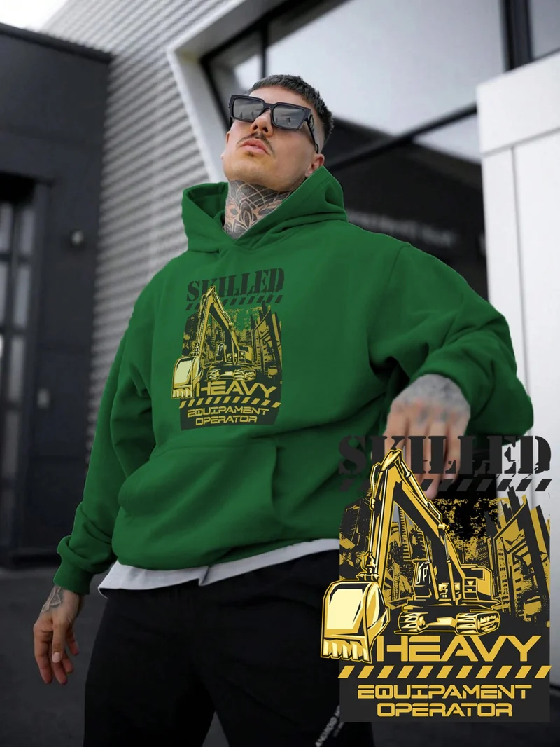DogFish Women, Men's Sweatshirt Oversize Heavy Equipment Operator Printed Thick Green Lover Sweatshirt