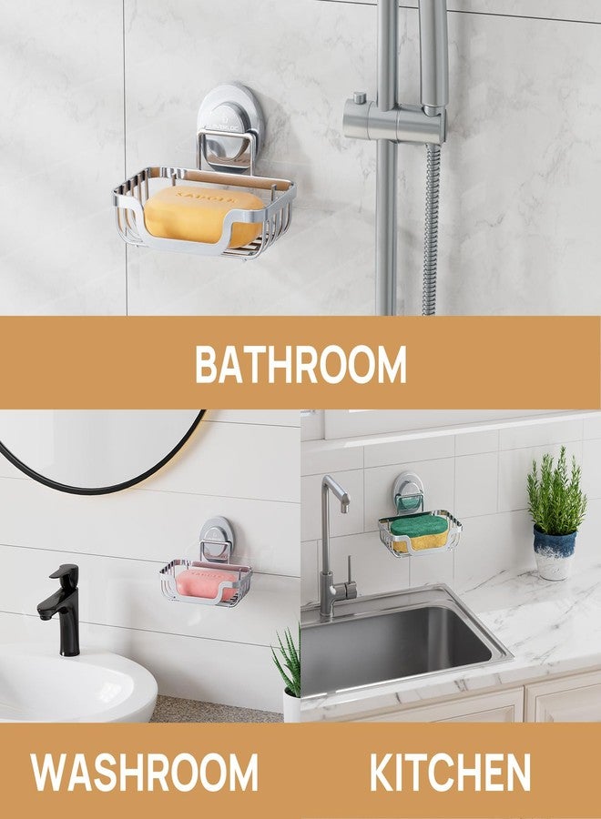 LEVERLOC Soap Dish, Soap Bar Holder for Shower Suction Cup Wall Mounted, Stainless Steel No-Drilling Removable Waterproof Sponge Holder for Bathroom Bathtub Kitchen Sink, Keep Soap Dry, Silver - Image 4