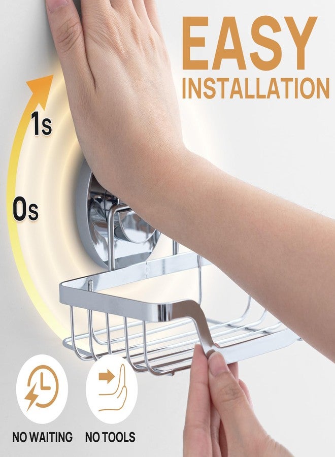 LEVERLOC Soap Dish, Soap Bar Holder for Shower Suction Cup Wall Mounted, Stainless Steel No-Drilling Removable Waterproof Sponge Holder for Bathroom Bathtub Kitchen Sink, Keep Soap Dry, Silver - Image 2