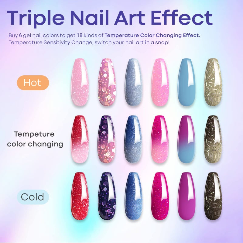 MODELONES Mood Gel Nail Polish Set Temperature Color Changing Gel Colors Collection Red Blue Glitter Gel Polish Soak Off 6 Colors Christmas Gifts New Year Holiday Salon DIY at Home - Image 2