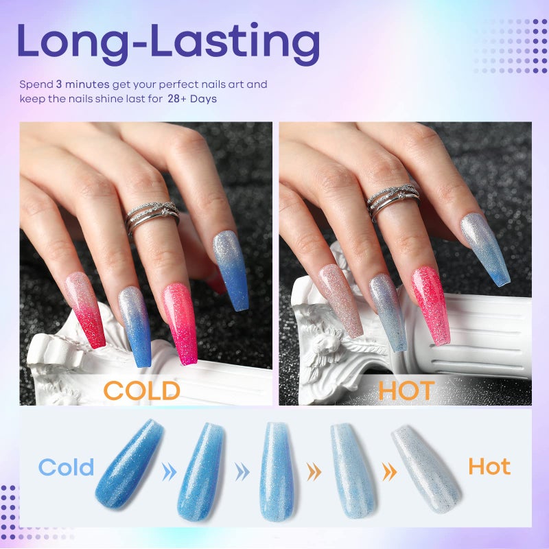 MODELONES Mood Gel Nail Polish Set Temperature Color Changing Gel Colors Collection Red Blue Glitter Gel Polish Soak Off 6 Colors Christmas Gifts New Year Holiday Salon DIY at Home - Image 4