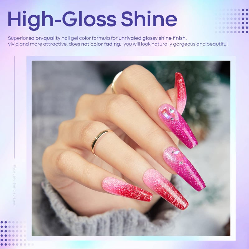 MODELONES Mood Gel Nail Polish Set Temperature Color Changing Gel Colors Collection Red Blue Glitter Gel Polish Soak Off 6 Colors Christmas Gifts New Year Holiday Salon DIY at Home - Image 5