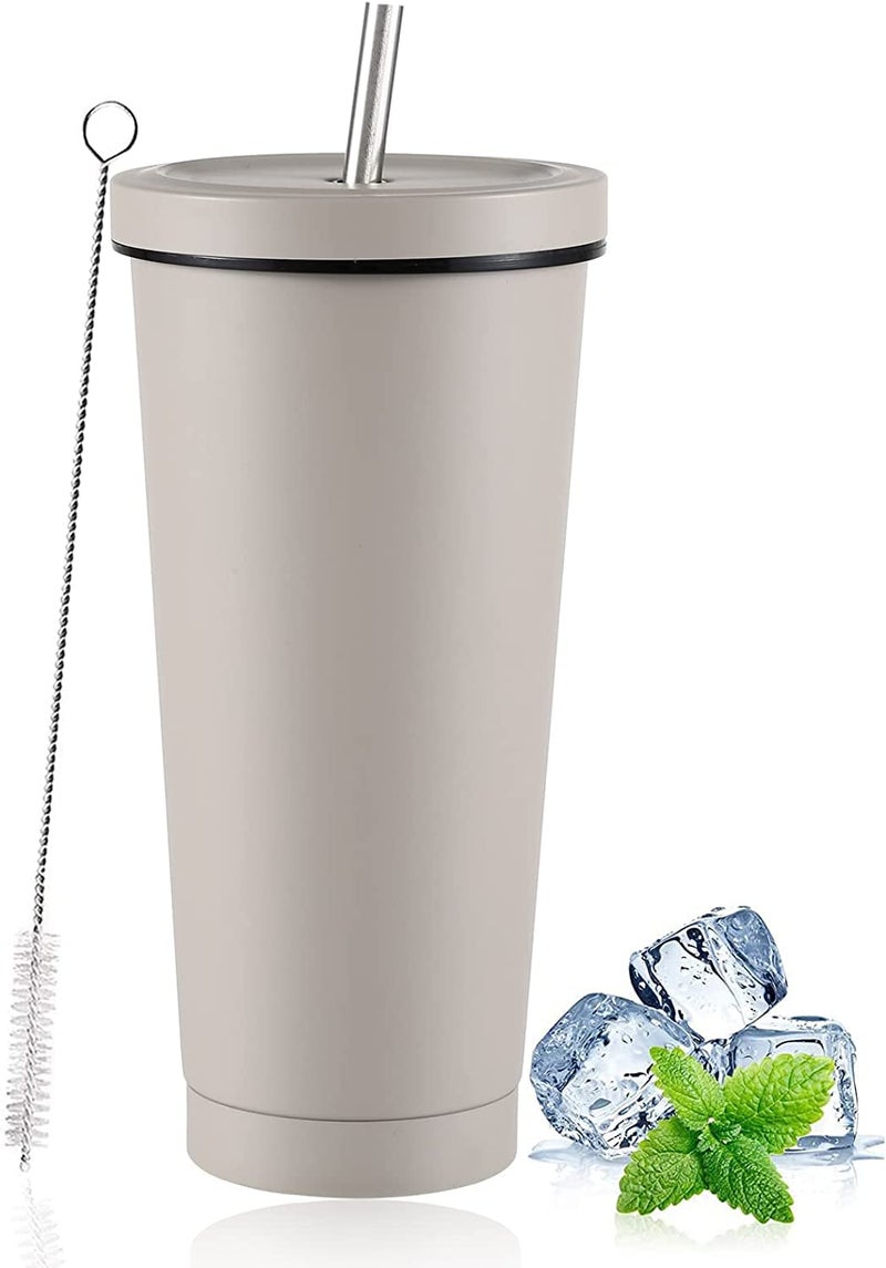 LATERN Iced Coffee Tumbler with Lid and Straw 750ml Insulated Stainless Steel Cup Double Wall Vacuum Travel Coffee Mug Reusable Water Cup Keeps Drinks Cold  Hot Coffee Grey 1Pcs